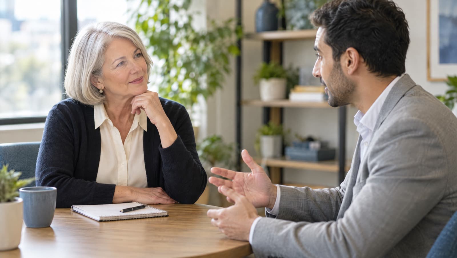 A business owner listening as a candidate speaks in a final interview